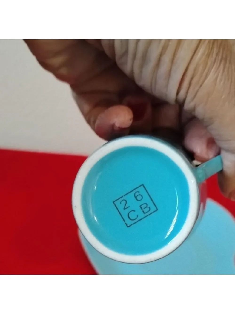D- NWOT Blue Heart-Shaped Cup and Saucer Set